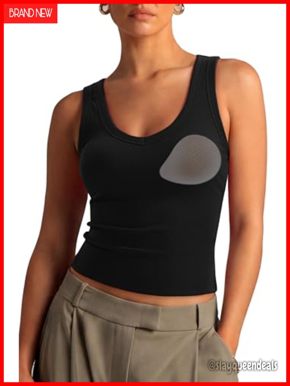 Women Cotton Ribbed Tank Top With Padded Removable Bras Loose Fit